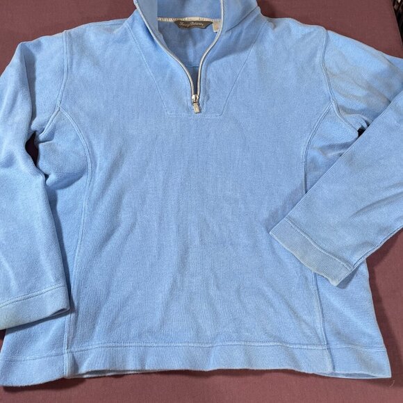 Tommy Bahama Quarter Zip Pullover Sweatshirt in Baby Blue - Size Small (4/6) - Picture 1 of 12